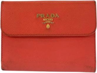 Prada Pre-owned Leren Compacte Portemonnee - Dames - Vintage Accessoires - Oranje - ONE Size - Leer - Vintage