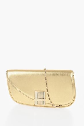 Ferragamo Metallic Leather Shoulder Bag FIAMMA With Chain Strap Salvatore Ferragamo