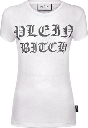 Philipp Plein Sexy Pure Gothic Plein crystals-embellishment burn out T-shirt - women - Cotton - L - White