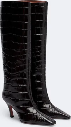 Amina Muaddi Mona croc-effect leather knee-high boots