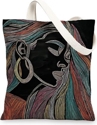 Generic Artistic Canvas Tote Bag, Reusable Shopping Bags, Colorful Lightweight Chic Shoulder Strap Purse, Black, 13x15 Inch