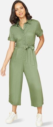 Yumi Structured Belted Cropped Jumpsuit in Green at Nordstrom, Size 12