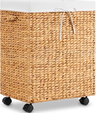 Best Choice Products Medium Laundry Hamper W/ Rolling Wheels, Woven Hyacinth Laundry Basket W/ Liner, 24 Gal