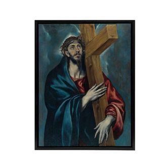 Artery8 Jesus Christ Carrying The Cross El Greco Black Framed Canvas Wall Art | Size: W24 x H32