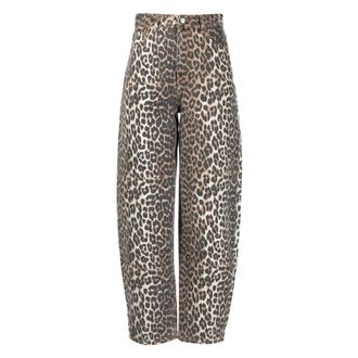 Ganni Bedrukte wijde denim broek - Dames - Broeken - Bruin - Maat: W27 Denim