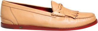Dolce & Gabbana Beige Tassel Leather Men Slip On Loafers Shoes