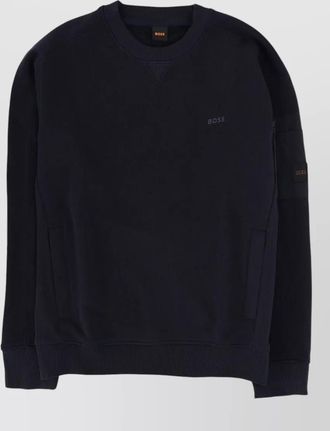 HUGO BOSS crew neck long sleeve knitwear with pocket