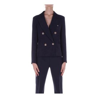 H2O Jassen, Dames, Blauw, M, Polyester, Blauwe double-breasted jas Drie voorzakken