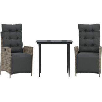 vidaXL Vidaxl - Set Comedor De Jard&iacute;n 3 Piezas Con Cojines Rat&aacute;n Sint&eacute;tico Gris