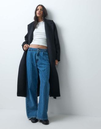 Asos cappotto formale lungo con rever a cascata in lana nero