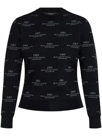 Balenciaga all-over logo-print jumper - women - Polyamide/Elastane/Cotton/Wool - S - Black
