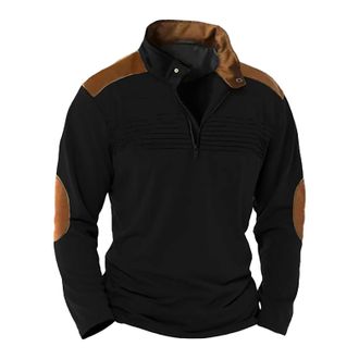 Generic Mens Jumper Sweatshirt Micro Fleece Tops Half Zip Polo Neck Fleece Jacket Crew Neck Cotton Pullover for Men UK (Black, XXL)