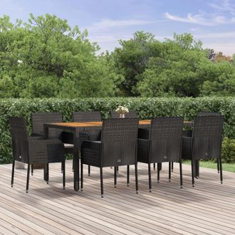 vidaXL Set De Comedor De Jard&iacute;n 9 Pzas Y Cojines Rat&aacute;n Sint&eacute;tico Negro Vidaxl