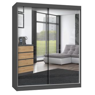 Hucoco Paolo - Armario Con 2 Puertas Correderas - 2 Espejos - L. 160 Cm - Dormitorio Vestidor Con 2 Puertas