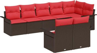 vidaXL Conjunto De Sof&aacute; De Jard&iacute;n 8 Uds. Marr&oacute;n Rat&aacute;n Sint&eacute;tico Vidaxl