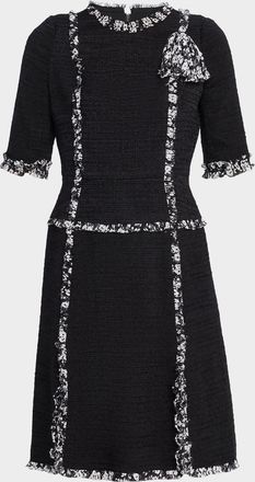 Teri Jon Ruffle-Trim Tweed Dress