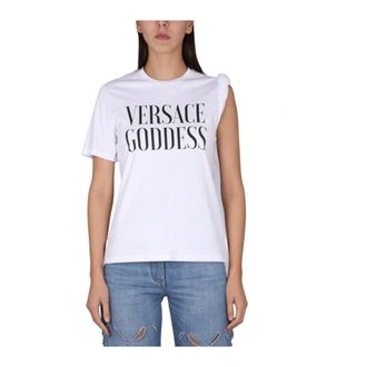Versace T-Shirts, female, White, Size: XS Goddess Logo T-Shirt