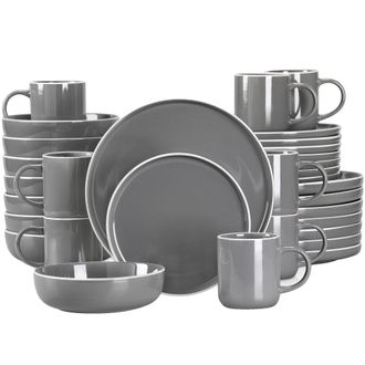 OEM Juego De Vajilla, Dise&ntilde;o Elegante, Opciones Completas Para La Mesa, Gris, 32 Piezas