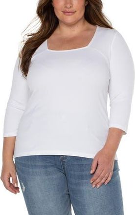 Liverpool L.A. Rib Square Neck Three-Quarter Sleeve Top in Cream at Nordstrom Rack, Size 1X