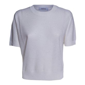 KANGRA Round-neck Knitwear, female, White, Size: XS Round-neck Short-sleeve Knit