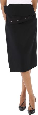 Burberry Ladies Black Asymmetrical Wrap Midi Skirt, Brand Size 4 (US Size 2)