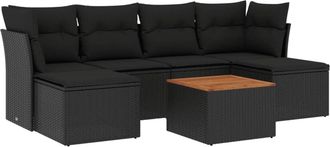 vidaXL Set De Comedor De Jard&iacute;n 7 Pzas Y Cojines Rat&aacute;n Sint&eacute;tico Negro Vidaxl
