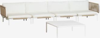 Sklum Conjunto De Jard&iacute;n Con Sof&aacute; Modular De 4 Piezas Con 2 M&oacute;dulos Esquineros Y Mesa De Centro En Acero Roubly Sklum