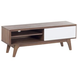Beliani Beliani - Mueble De Tv Madera Oscura Blanco Estante Almacenaje Gesti&oacute;n De Cables Moderno Buffalo