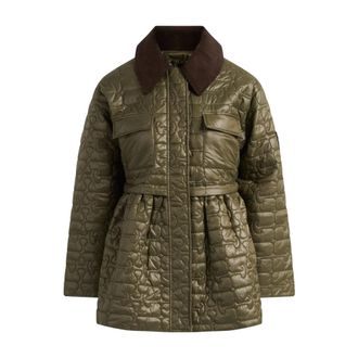 Ganni Light Jackets, female, Green, XS, Shiny Quilt Midi Jacket