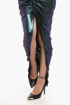 Balmain Vestito Lungo Drappeggiato Effetto Iridescente con Spacco Frontale Balmain
