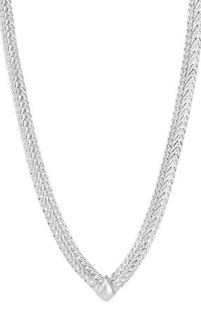 Savvy Cie Jewels RHODIUM PLATED OVER BRASS V NECK MESH CHAIN NECKLACE
