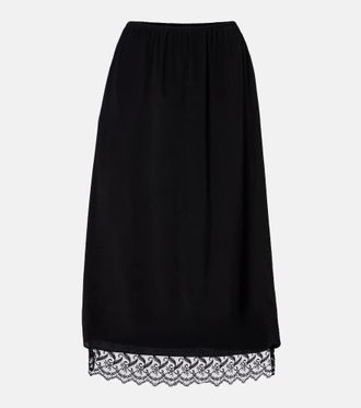 Simone Rocha Lace-trimmed cr&ecirc;pe de chine midi skirt