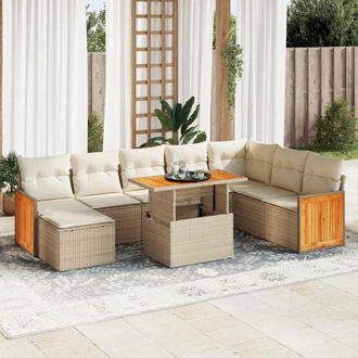vidaXL Set Sof&aacute;s Jard&iacute;n Y Cojines 9 Pzas Rat&aacute;n Sint&eacute;tico Acacia Beige Vidaxl