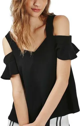 Topshop Polly Ruffle Bardot Top in Black at Nordstrom Rack, Size 6