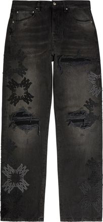 Amiri Distressed Logo-appliqu&eacute;d Straight-leg Jeans - Denim - 36 (W36 / XL)
