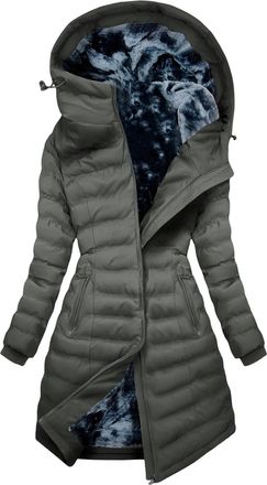 Generic Winter Jackets for Women UK Fleece Lined Long Puffer Coats Full Zip Ladies Quilted Parka Jacket with Hood Warm Padded Coat (UK, Alpha, XL, Regular, Re