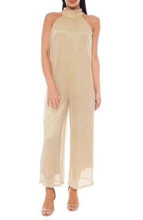 Marina Rossini Metallic Pleated Sleeveless Jumpsuit in Champagne at Nordstrom Rack, Size X-Large