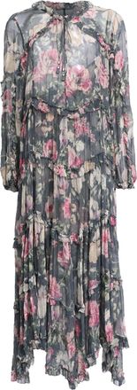 Zimmermann Floral-Print Midi Tiered Dress in Multicolor Silk