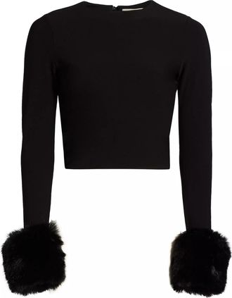 Alice & Olivia Delaina Faux Fur Crop Top, Black