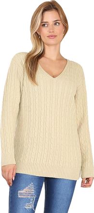 Generic Ladies Long Sleeve V-Neck Knitted Cable Womens Jumper Knitted Sweater Pull Over Jumper Top Knit Warm Winter Chunky Everyday Casual Pullover Plain Tops