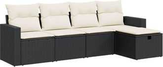 vidaXL Set De Muebles De Jard&iacute;n 5 Pzas Y Cojines Rat&aacute;n Sint&eacute;tico Negro Vidaxl