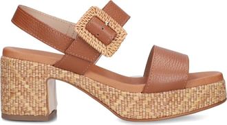 Stefano Lauran Elegante Cognac Sandalen met 7cm Hak - Dames - Sandalen met hakken - Bruin - 38 EU - Linnen - Schoenen