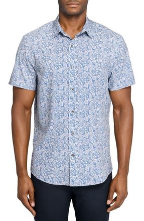W.R.K Slim Fit Antique Floral Short Sleeve Performance Button-Up Shirt in White/Blue at Nordstrom, Size X-Large