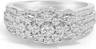 House of Brilliance Silver 1.0 Cttw Diamond Engagement Ring and Soldered Wedding Band Set in White at Nordstrom, Size 8