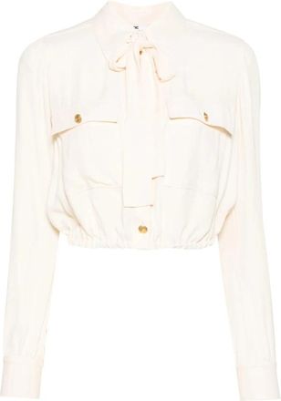 Elisabetta Franchi Cropped Georgette Blouse met Sjaal - Dames - Overhemden - Wit - XL - Overhemden