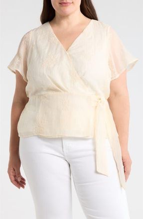 Liverpool L.A. Embroidered Wrap Top in Cream at Nordstrom, Size 2 X