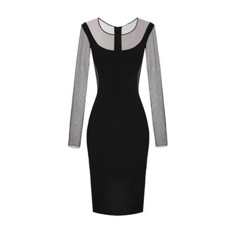 Elisabetta Franchi Abito midi semi trasparente con cut-out - Dames - Feestkleedjes - Zwart - S - Kleedjes