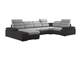 VENTE-UNIQUE.COM Sof&aacute; rinconera piel sint&eacute;tica 6 plazas gris 362x217cm