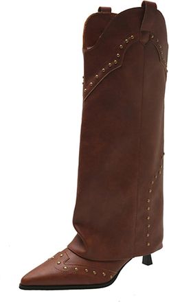 Generic Brown Ladies Winter Boots Comfortable with Pointed Toe and High Heel for Outdoor Adventures and Relaxation