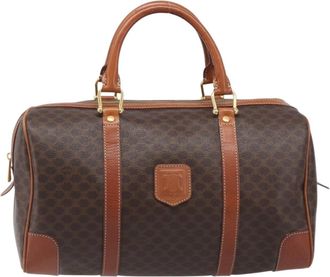 Celine Vintage Duffle Macadam Coated Canvas Brown Pvc Handbag (Pre-Owned)